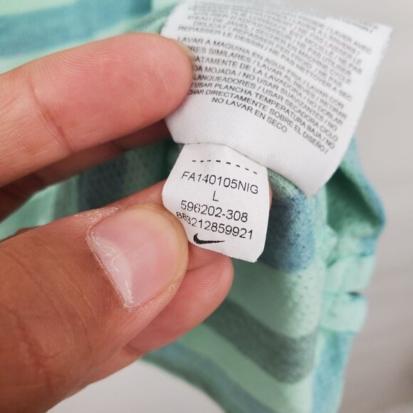 Nike Dri-Fit Running Shirt Zip Pockets Stripe Short Sleeve Mesh Large Womens - Picture 7 of 13